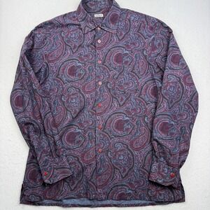 Kiton Shirt Mens XL Multicolor Paisley Cotton Long Sleeve Dress Made Italy